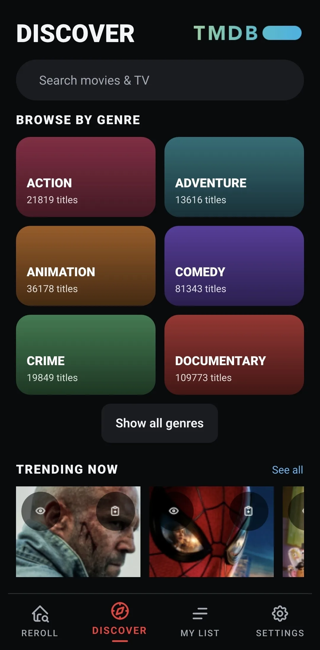Discover with genres and trending titles