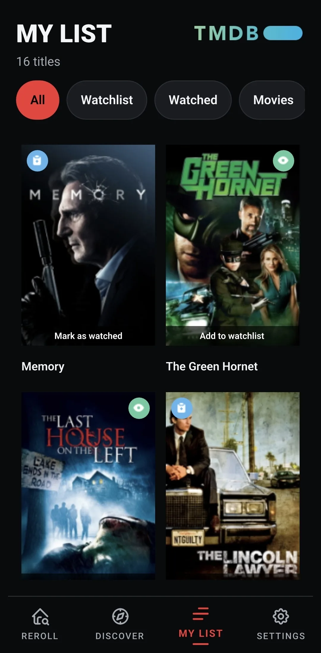 My list with saved and watched titles