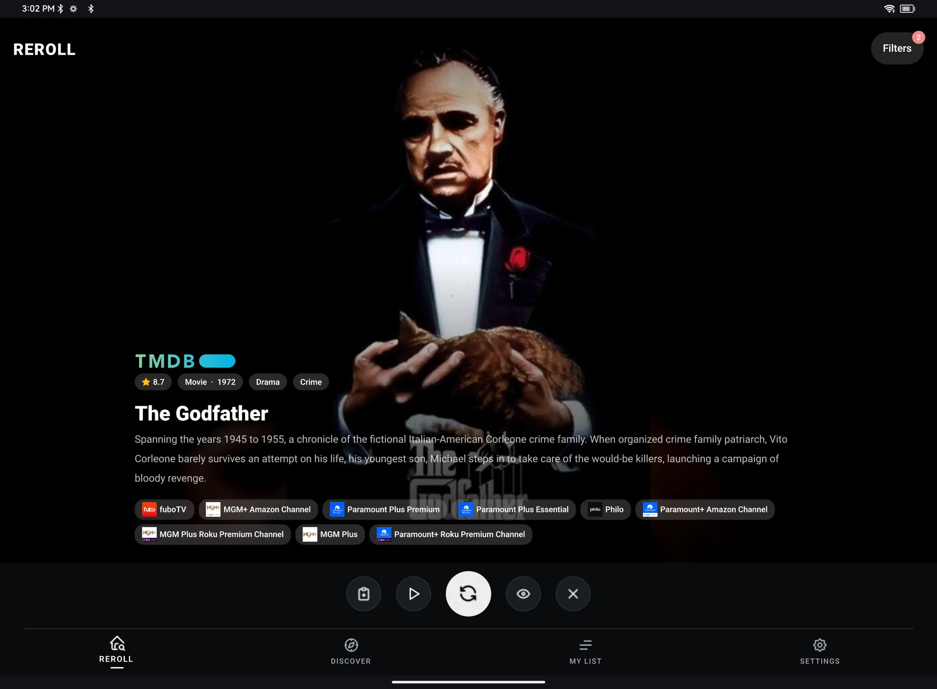 A suggestion on a tablet with the services it is streaming on