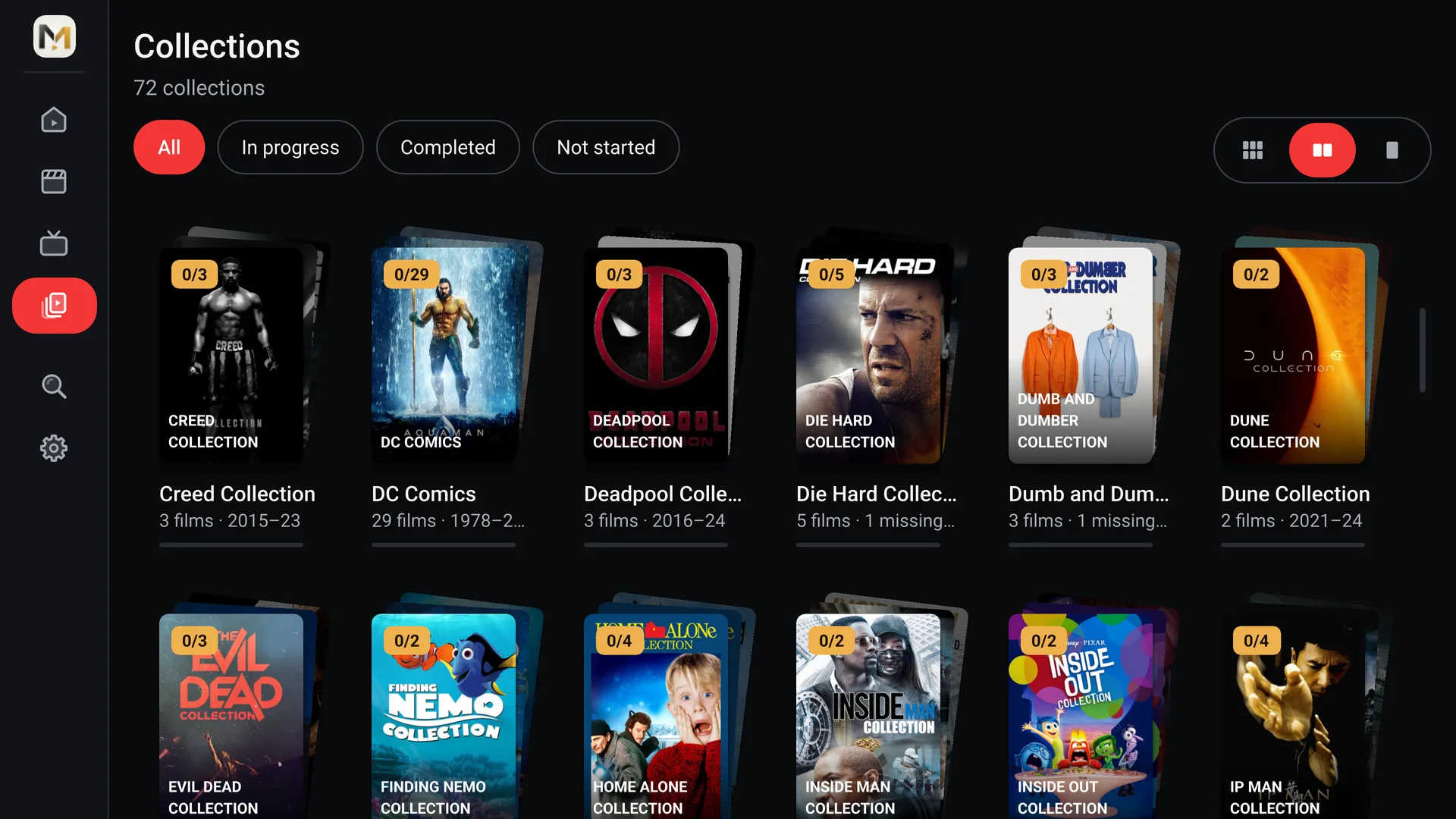 The Collections page on a TV