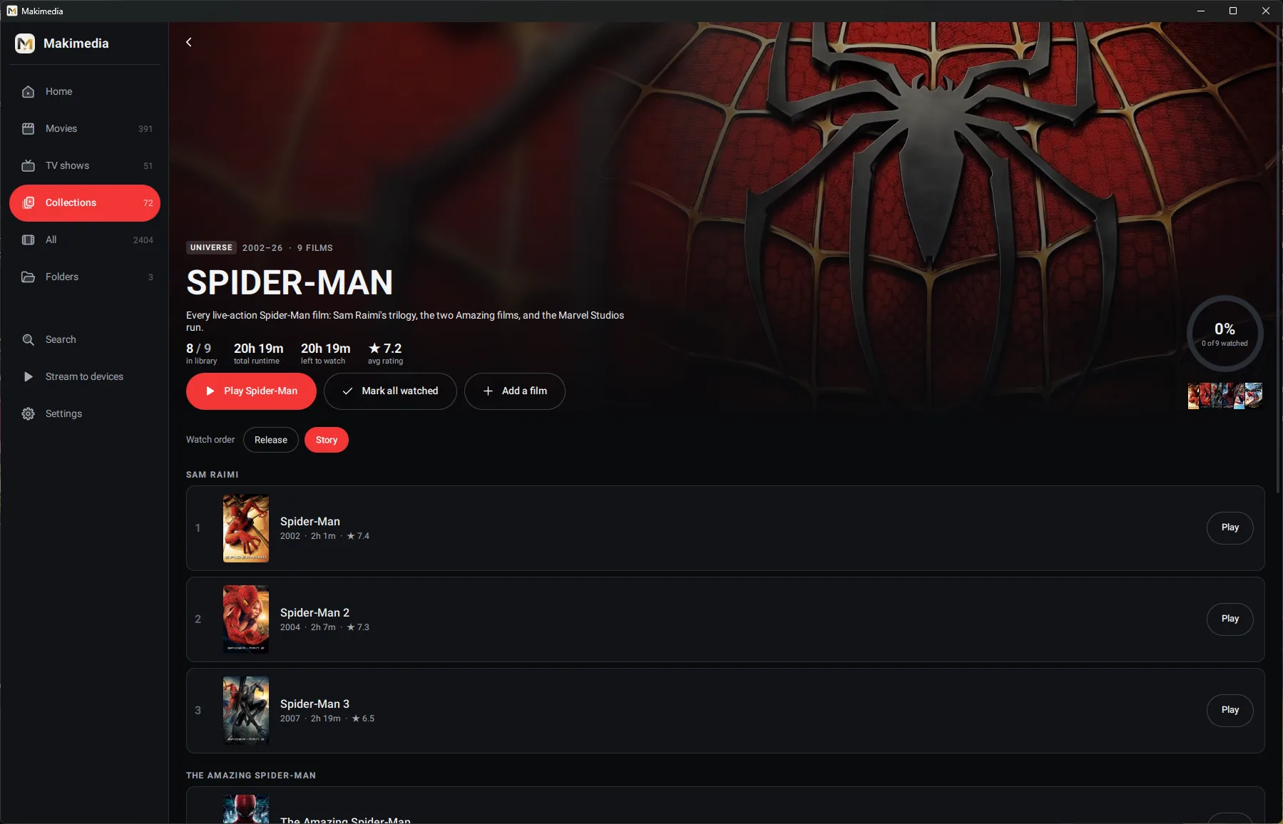 The Spider-Man universe, nine films grouped by era in story order
